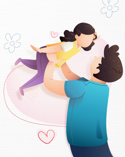 Father and child enjoying a happy moment together. Greeting Cards